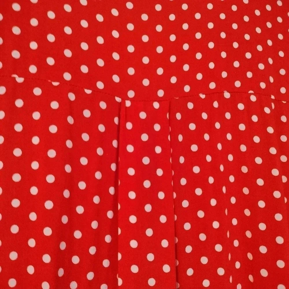 Suzanne Betro Red White Dots Short Adjustable Sleeves V Tie neckline Sz 1X - Picture 7 of 9